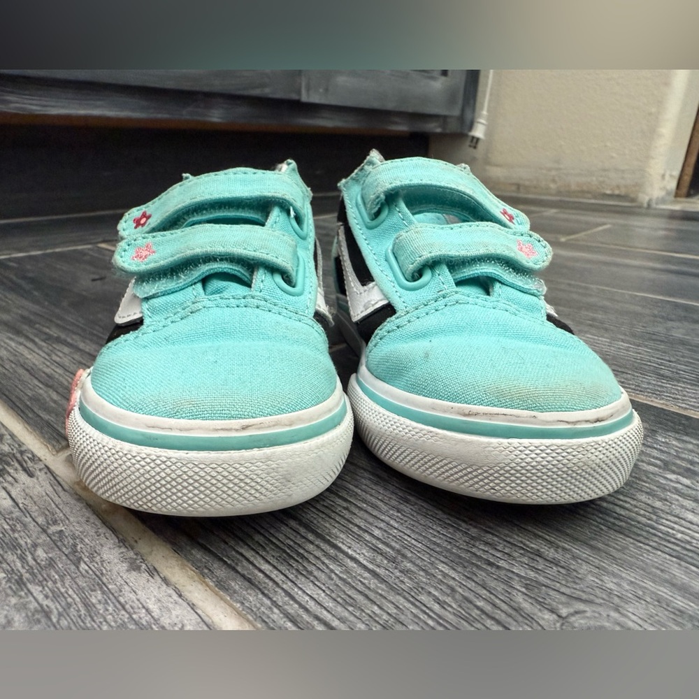 Vans Flower Black and Teal Toddler Sneakers - Picture 3 of 9